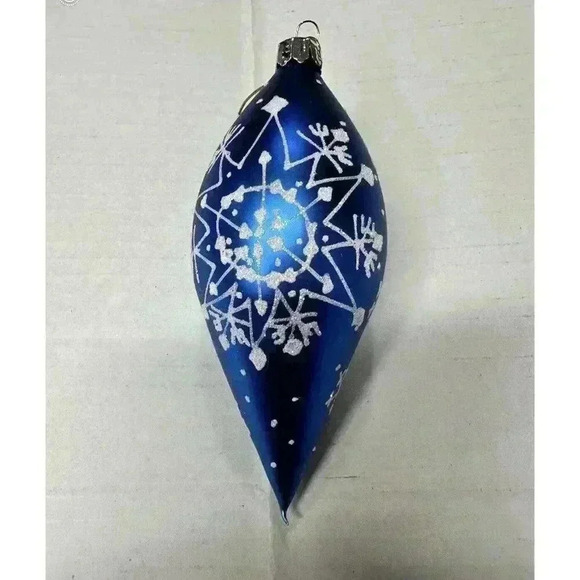 Set of 3 Vintage Elegant Blue And White Sparkly Christmas Tree Ornaments Snow - Picture 5 of 9